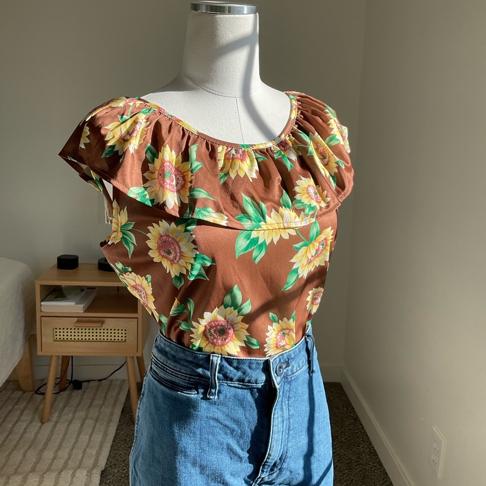 Vintage 70s BocaBay Retro Sunflower Tank Top Size XL